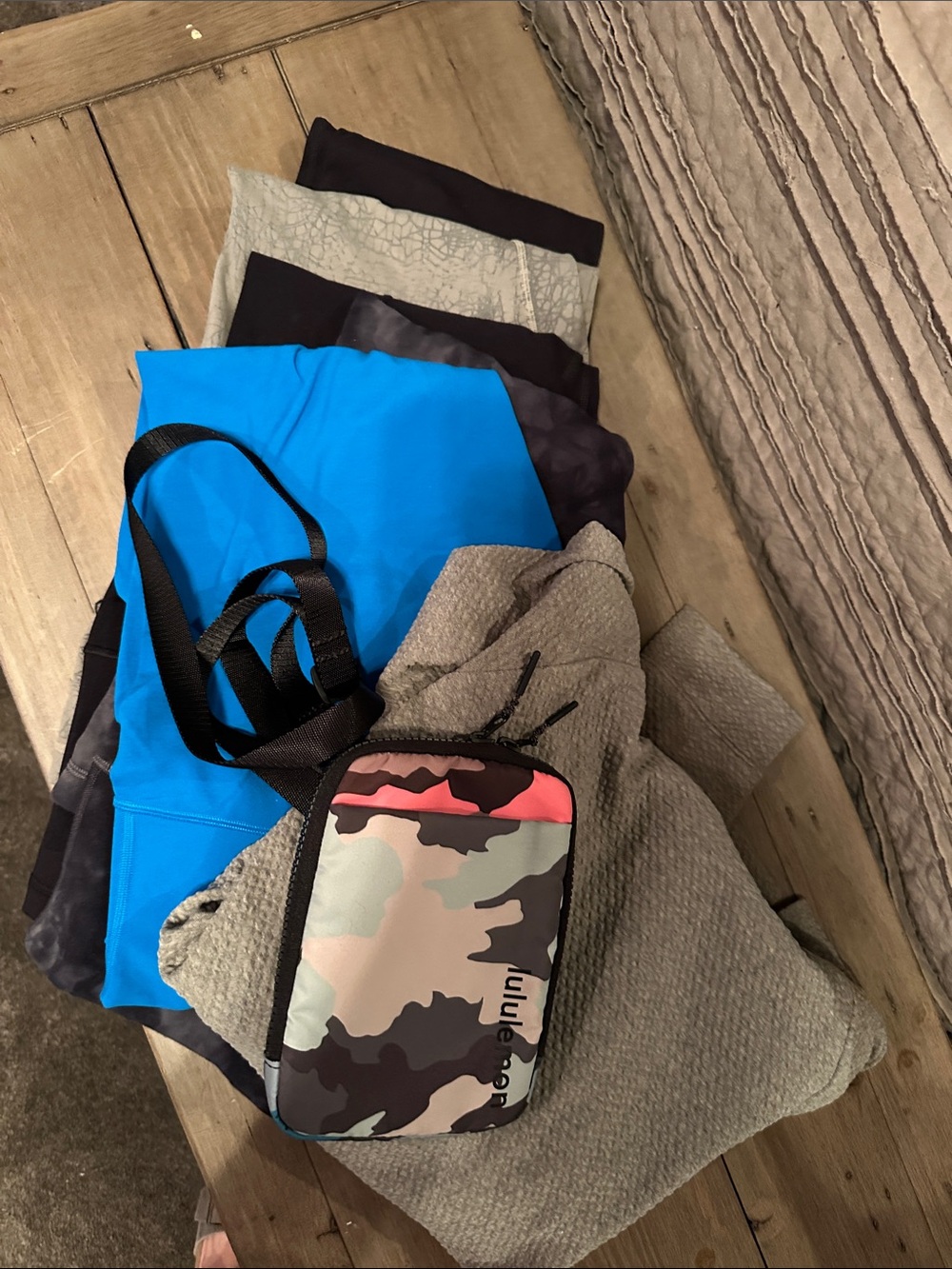 Lululemon Align leggings, hooded shirt, and Crossbody Pouch